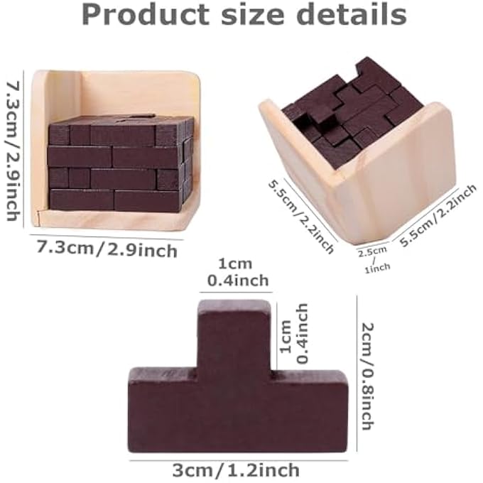 3D WOODEN CUBE, BRAIN TEASER PUZZLE, T-SHAPED JIGSAW PUZZLE TOY, EDUCATIONAL PUZZLE TOY FOR KIDS AND ADULTS, LOGIC AND PROBLEM-SOLVING GAME, FUN AND LEARNING GIFT FOR KIDS AND ADULTS | BROWN - Image 2